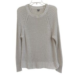 Boho Aerie Womens Cream Open Knit Raglan Long Sleeve Pullover Sweater Sz M EUC